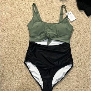 Green and Black Women's Swimsuit One Piece